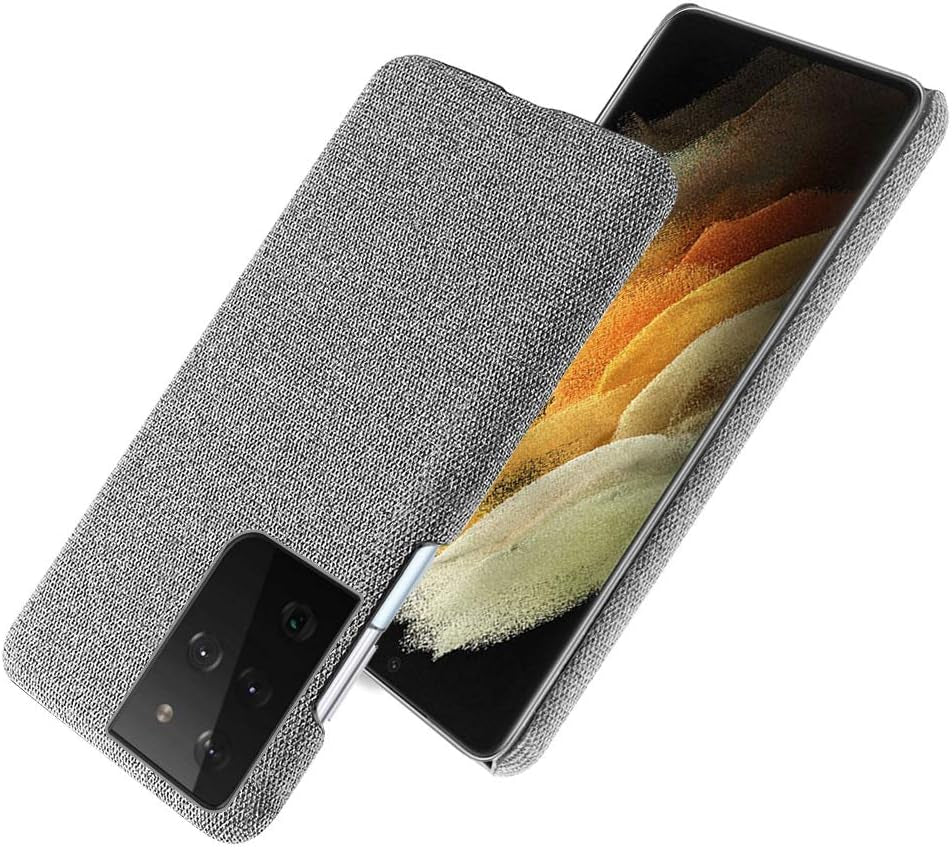 Case Compatible Samsung Galaxy S21S21 Plus5G Slim Cloth plus Plastic Shell Felt Fabric Bumper Protective Back Cover, S21 Ultra, Light Gray