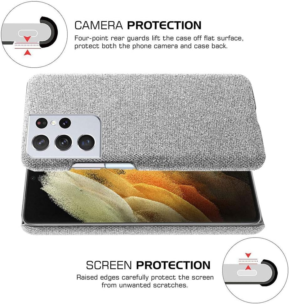 Case Compatible Samsung Galaxy S21S21 Plus5G Slim Cloth plus Plastic Shell Felt Fabric Bumper Protective Back Cover, S21 Ultra, Light Gray