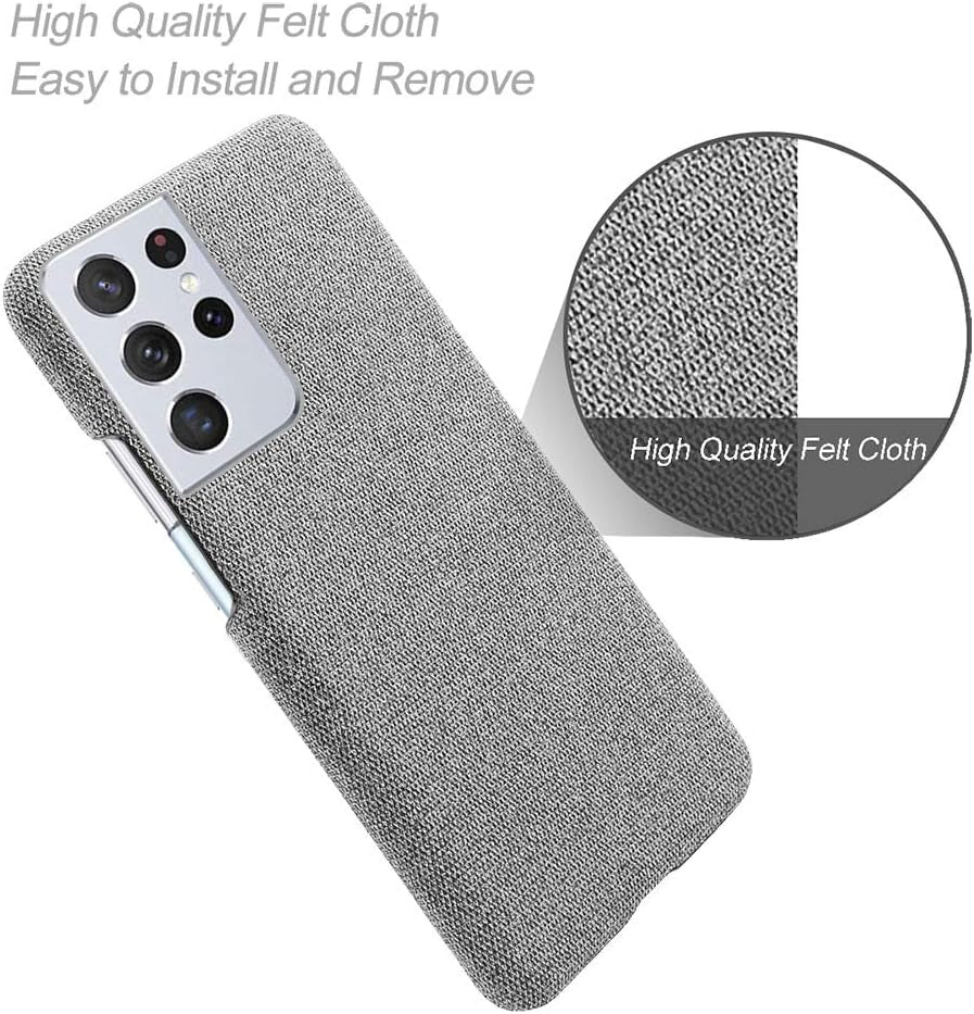Case Compatible Samsung Galaxy S21S21 Plus5G Slim Cloth plus Plastic Shell Felt Fabric Bumper Protective Back Cover, S21 Ultra, Light Gray