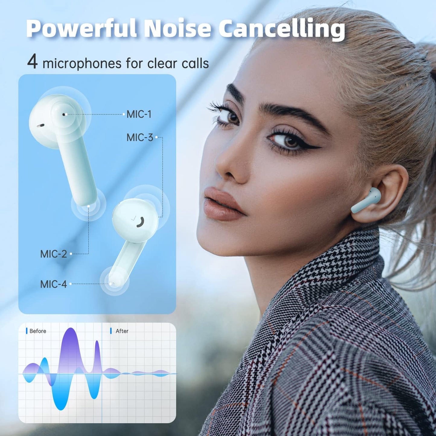Wireless Earbud Bluetooth Earbuds Noise Cancelling with Charging Case IP55 Waterproof Stereo Sound Wireless Earphones in Ear Sport Earbuds Headphones for Workout Free Headset